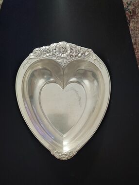 Vintage Silverplate Heart-Shaped Trinket Holder With Floral Accents